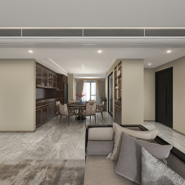 Nouvelle armoire télévisée de salon de style chinois avec style de panneau de porte à grains en bois foncé