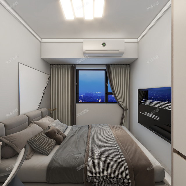 Deuxième chambre de style moderne avec une garde-robe de couleur claire