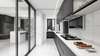 Armoire de cuisine minimaliste en noir et blanc en forme de L