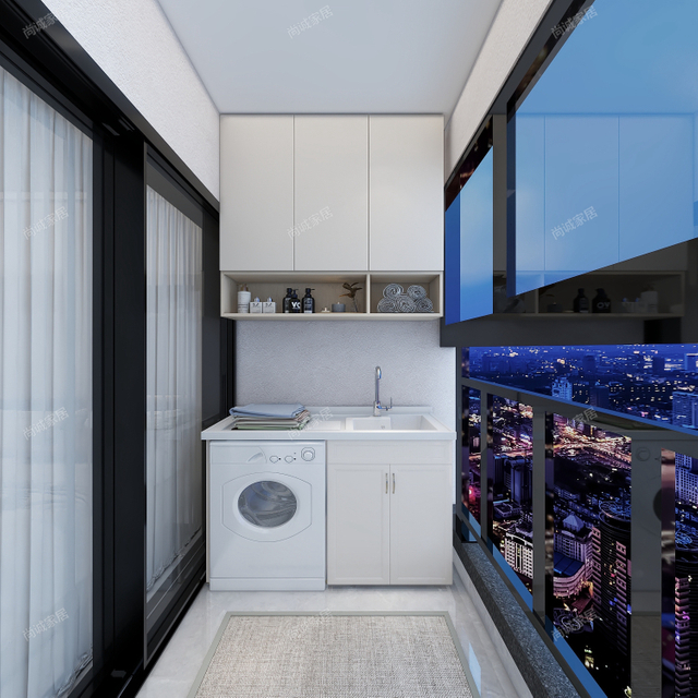 Balcon linéaire de style moderne avec porte coulissante